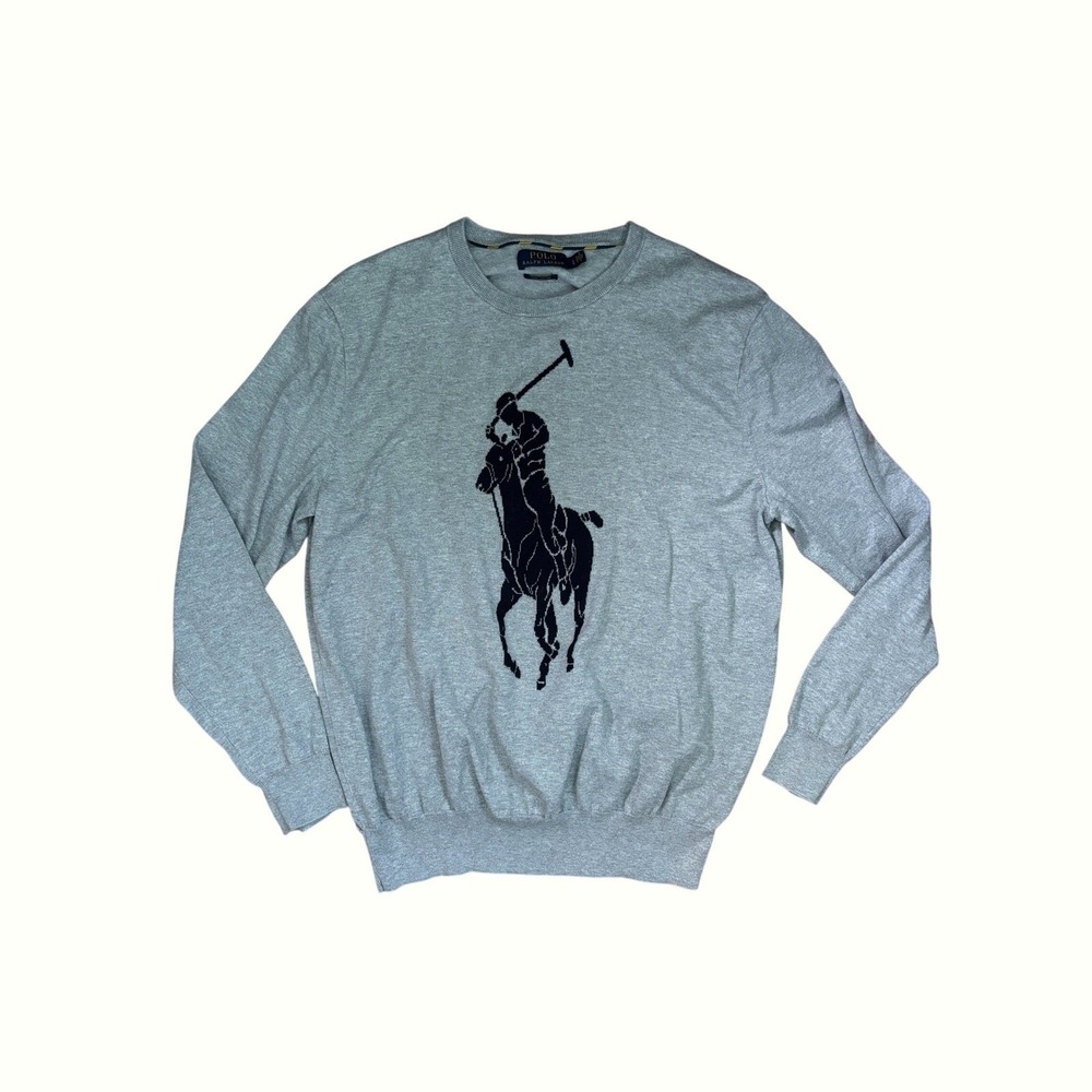 Polo Ralph Lauren Gray Pima Cotton Big Pony Crewneck Sweater Mens Large
